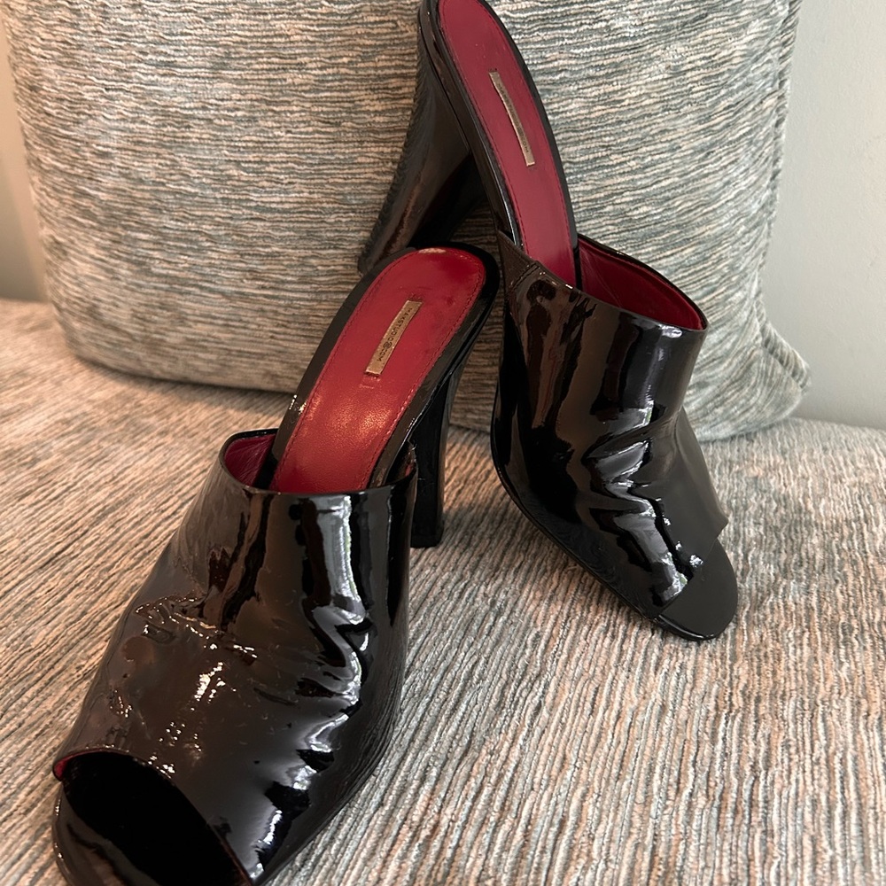 Max Studio Black Patent Leather Mules
